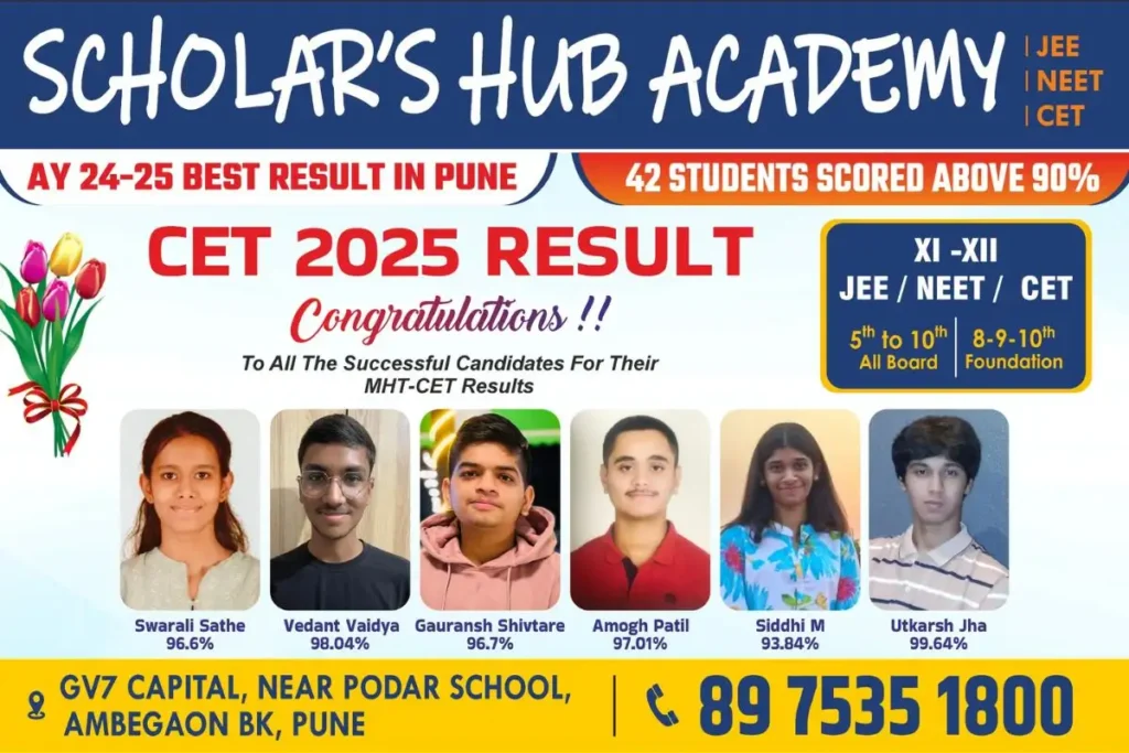 MHT CET 2025 Result in Pune by Scholars Hub Academy, Pune